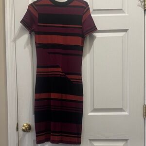 Abercrombie Striped Short Sleeve Dress - Black and Burgundy